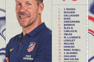 马竞公布欧联杯对阵法兰克福大名单：阿尔瓦雷斯领衔，索尔洛特因伤缺阵