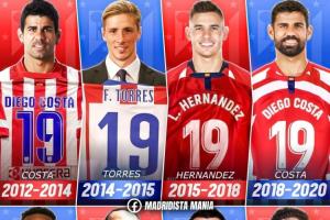 锋线传奇！马竞近年19号：科斯塔、托雷斯、库尼亚、莫拉塔、小蜘蛛