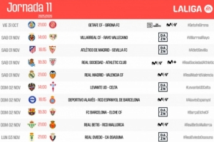 西甲官方已发布第11轮对阵安排：皇家马德里坐镇主场迎战瓦伦西亚，巴塞罗那则将在主场对阵埃尔切。